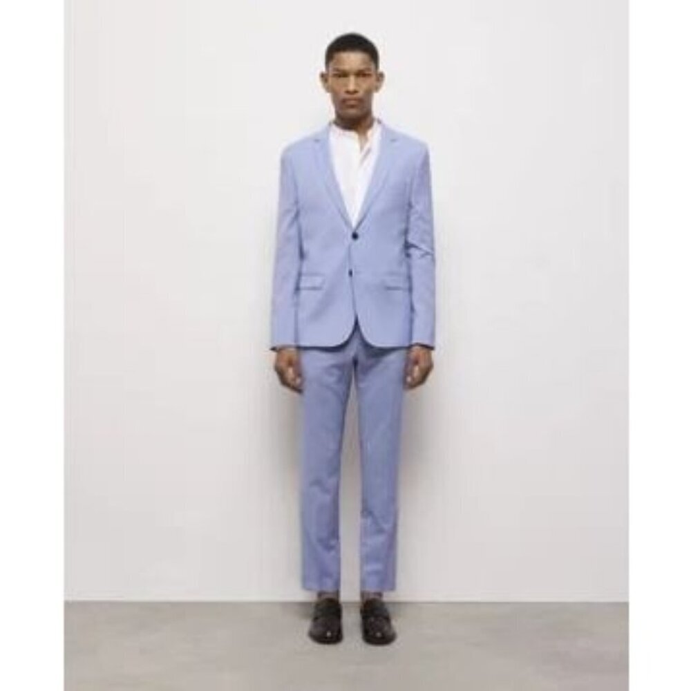 Mens Light Blue Wool Slim Suit Blazer Notched Collar Button Cuff Kooples Size 38 - Picture 2 of 10